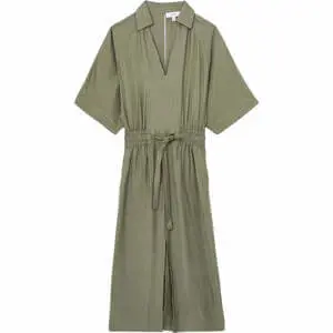 REISS CECILIA Shirred Waist Midi Shirt Dress